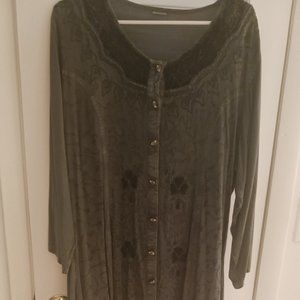 GREEN EMBROIDED 3/4 LENGYH SLEEVE, BELT, ROUND NECK, LADIES DRESS ONE-SIZE FITS